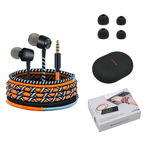 Cute Colorful Earbuds Headphones with Microphone - Braided in-Ear Earphones Compatible with Cell Phones Laptop Tablets Smartphones Fabric Braided Heavy Duty Bass(Orange) - color: Orange