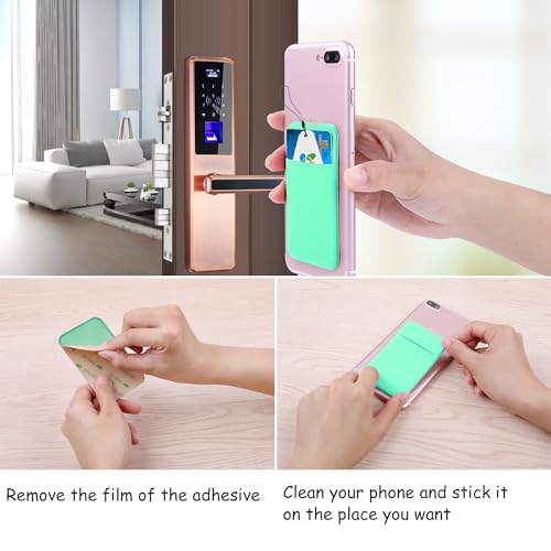 Costyle 4 Pack Slim Adhesive Cell Phone Card Holder Pocket Back of Phone - color: Pink, Gray, Mint Green, Rose