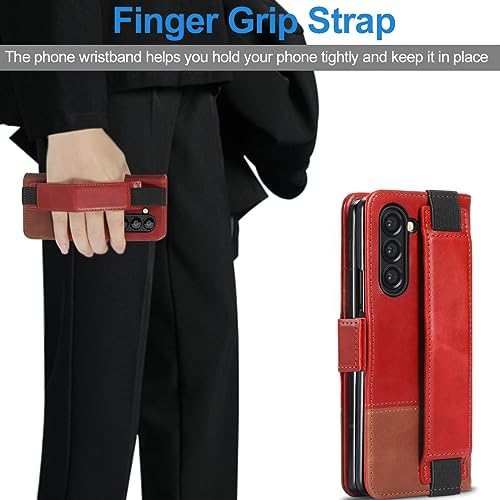 KEZiHOME Genuine Leather Wallet Case for Samsung Galaxy Z Fold 6 - color: Red Brown, size: Galaxy Z Fold 6 Case