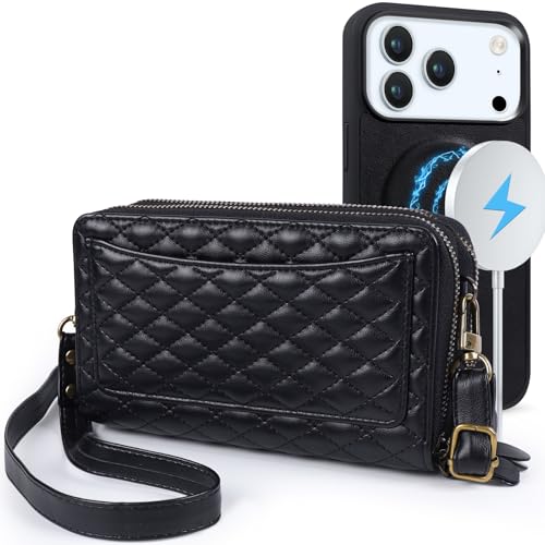 Harryshell Compatible with iPhone 17 Pro Max Case Wallet Multi Zipper Detachable Removable Cover Purse with RFID Blocking Card Slots Holder Mirror Crossbody Strap (Compatible with Magsafe - Black) - color: Compatible with Magsafe - Black, size: iPhone 17