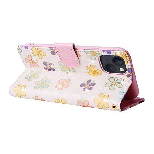 UEEBAI Wallet Case for iPhone 14, PU Leather Phone Cover Kickstand RFID Blocking Flip Case Card Slots Wrist Strap Relief Engraved Pattern Magnetic Closure Flower Folio Wallet, White Daisy - color: White Daisy, size: iPhone 14