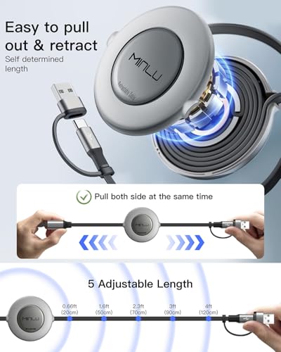 USBA/C Multi Charging Cable, Retractable Chargers for All Devices, 2Pcs 4Ft