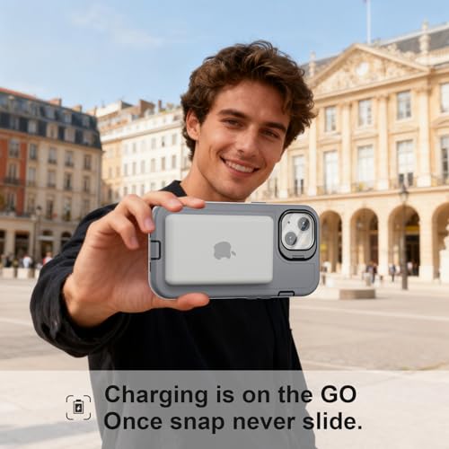 Follaroma for iPhone 13 Case with Stand & Built-in Camera Cover, MagSafe Compatible, Heavy-Duty Shockproof Protection, Magnetic & Rugged Phone Cover for iPhone 13 6.1'', Grey - color: Grey