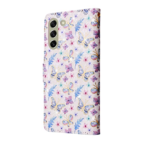 UEEBAI Wallet Case for Samsung Galaxy S22 5G, PU Leather Phone Case Kickstand RFID Blocking Flip Case Card Slots Wrist Strap Relief Engraved Pattern Magnetic Closure Flower Folio Case, Butterfly - color: Butterfly, size: Samsung Galaxy S22 5G