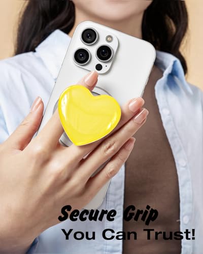 Svanove Heart Magnetic Phone Grip Compatible with Magsafe Phone Grip Holder, Cute Collapsible Glass Grips Stand Kickstand for iPhone Samsung, 3D Crystal Pretty Glitter Love Mag Safe Holder, Yellow - color: Yellow, style: Magnetic