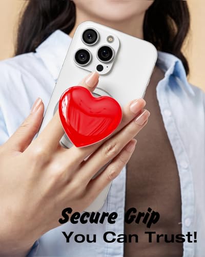Svanove Heart Magnetic Phone Grip Compatible with Magsafe Phone Grip Holder, Cute Collapsible Glass Grips Stand Kickstand for iPhone Samsung, 3D Crystal Pretty Bling Glitter Love Mag Safe Holder, Red - color: Red, style: Magnetic