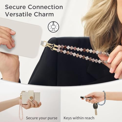 POSADINA Natural Stone Phone Charm, Beaded Healing Phone Wrist Strap, Handmade Cellphone Chain Lanyard with Tether Tab - color: Charoite