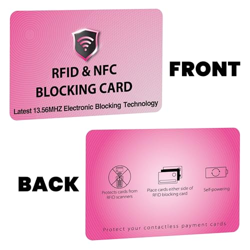SaiTech IT 5 Pack RFID Blocking Card for Credit Debit ID Card, Pink | Slim Anti-Theft Contactless NFC RFID Blocker Protector, Easily Fit into Wallet and Purse, for Men & Women - color: Pink
