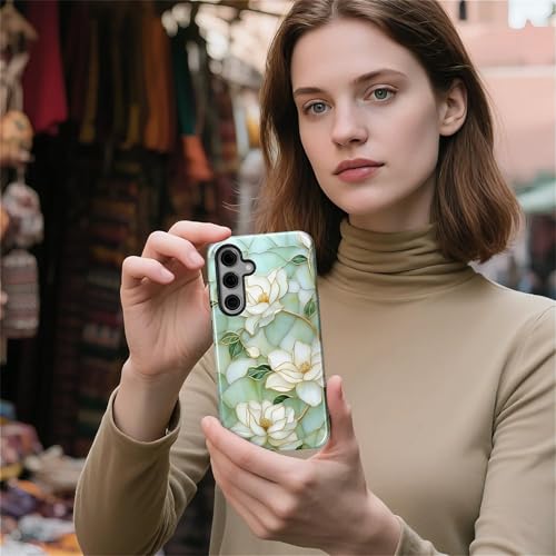 Case Compatible with Samsung Galaxy S24, Hybrid 2-Layer Hard Shell Protection Case, Shockproof Protective Tough Phone Cover, Blooming Cyan Flowers - color: Blooming Cyan Flowers, size: Samsung Galaxy S24