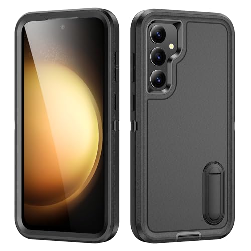 for Samsung Galaxy S23 FE Case with Kickstand Case 3-Layer Military Grade Protective Case Cover Silicone Heavy Duty Rugged Shockproof for Galaxy S23 FE Phone Case (Black+Black) - color: Black+Black