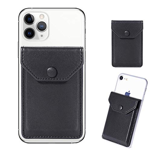 Self Adhesive Phone Card Wallet with Flip Cover, RFID Blocking, Black - color: Black Plus