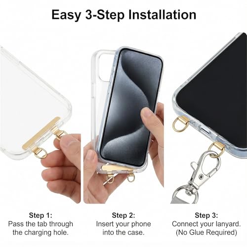 2PCS Metal Phone Tether Tab 2 Way Metal Phone Tether Tabs Double Buckle Upgraded Hole Ring Cellphone Lanyard Patch Anti Scratch Film Universal Cellphone Lanyard Pad for All Phones Cases