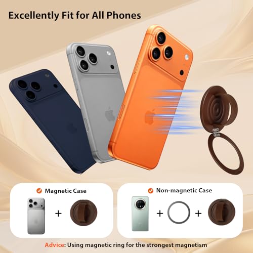 Upgraded Magnetic Phone Grip&Phone Stand, Liquid Silicone Soft and Portable Phone Ring, Removable Finger Loop Ring Grip Holder for iPhone, Strong Magnetic , Compatible with MagSafe Phone Case Brown - color: Light Brown