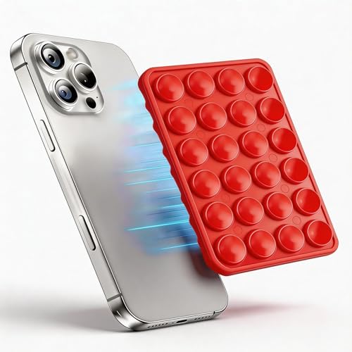 Red OCTO-Buddy Double Sided Silicone Suction Phone Case Mount, Silicon Adhesive Smartphones Stand Sticky Phone Grip, Hands-Free Phone Holder for Selfies and Videos Trending TikTok Items for iPhone