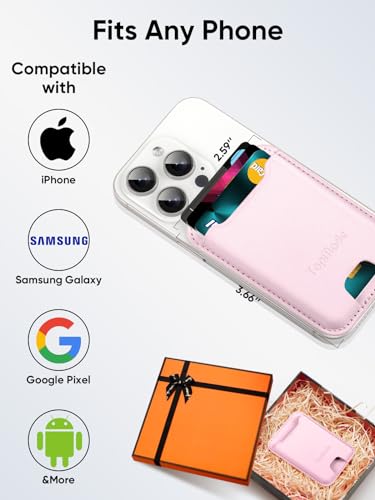 Phone Card Holder, Premium Leather Phone Wallet Stick on, Fit 4 Cards - color: Pink