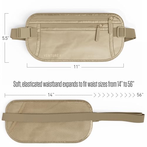 VENTURE 4TH Travel Money Belt, RFID Blocking Passport Holder - Sleek Beige - color: Sleek Beige