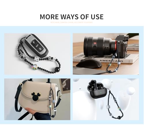 Elegant black bow beaded mobile phone charm -Stylish and lovely mobile wrist strap, cute accessories charm - Perfect for iPhone - style: Black round bead