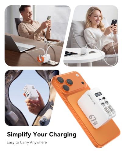 SUPERONE 67W Fast Retractable USB C Charger with Dual Braided Cables - color: Matt White