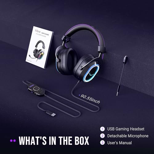 FIFINE H13BP Wired USB Gaming Headset for PC, PS4/5, Mac, Game/Chat Balance - color: Black and Purple