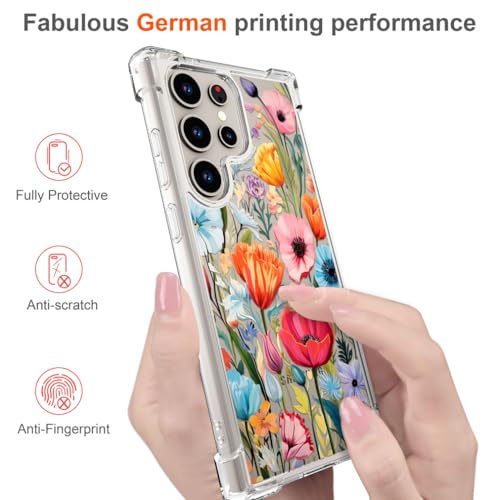 Hungo Galaxy S24 Ultra Case for Women Clear Design Cute,Girly Girls Case Compatible with Samsung Galaxy S24 Ultra Blooming Wild Spring Garden Flowers Grasses Florals Leaves - color: Blooming Wild Flowers