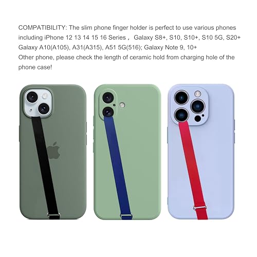Bilymate Reusable Silicone Phone Grip Strap (3 Pack)-Wireless Charging Compatible, Detachable Loop Holder for iPhone & Android Cases - Black+Blue+Red