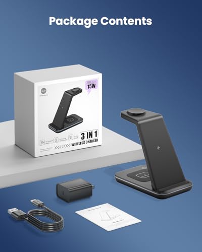 Wireless Charger for Samsung & Android: JoyGeek 3-in-1 Station for Galaxy S25-S20, Z Series, Note Models, Watch Ultra/7/6/5/4, Buds Pro/3/2/Plus with 18W Adapter