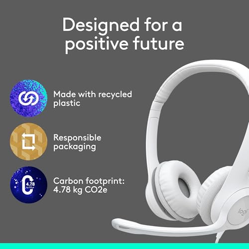 Logitech H390 Wired Headset PC/Laptop Stereo Headphones, USB-A, Off-White - color: Off White, style: USB-A