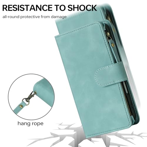 RANYOK Compatible with iPhone 16 Plus Case Wallet - PU Leather Wallet Case for iPhone 16 Plus with Card Holder RFID Blocking Zipper Pocket Flip Folio with Wrist Strap Protective Case (Baby Blue) - color: Light Blue, size: iPhone 16 Plus, 6.7"