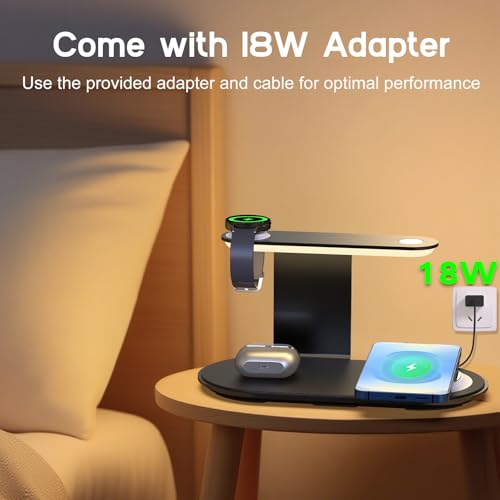 Metal Wireless Charging Station for Samsung/Android Charger,4 in 1 Nightstand Watch Charger Charging Stand with Night Light for Samsung S25/S24/S23 Ultra/Buds3,Only for Galaxy Watch 8/7/6/5