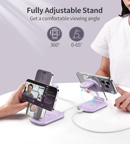 Mukiya 3 in 1 Magnetic Wireless Charging Station for Apple Devices - color: Purple