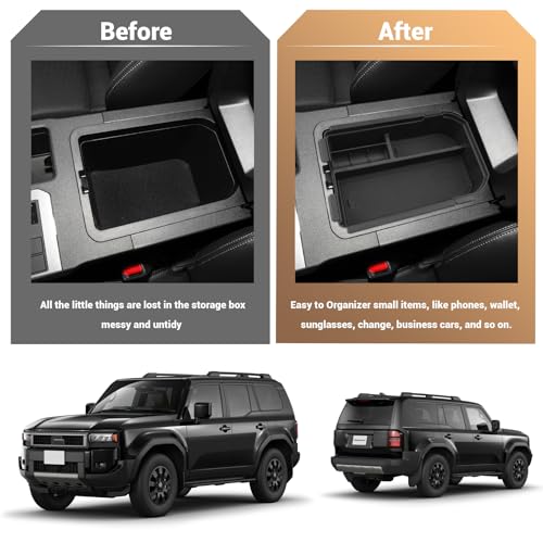Compatible with Toyota Land Cruiser 250 Center Console Tray for Toyota Land Cruiser Accessories for 2024 2025 Toyota Land Cruiser 1958/Land Cruiser Middle Console Tray Double Layer (Not Fit Cool Box) - size: 3) Land Cruiser 2024-2027 Double Layer Tray