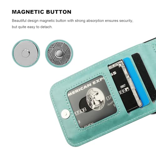 KIHUWEY for iPhone 17e/16e Wallet Case Card Holder Kickstand, Mint Green | Credit Card Slots, PU Leather, Magnetic Clasp, Flip Heavy Duty Protection Cover for Men and Women - color: Mint Green