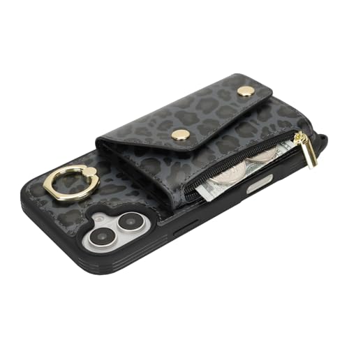 Lipvina Crossbody Wallet Case for iPhone 16 Plus,Black Leopard - color: 04-Black Leopard, size: iPhone 16 Plus 6.7"