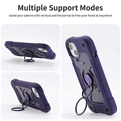 MARKILL Compatible with iPhone 14 Case/iPhone 13 Case 6.1 Inch with Built-in 360°Rotating Ring Stand, Military Grade Drop Protection Full Body Rugged Heavy Duty Durable Cover. - color: Deep Purple, size: iPhone 14/iPhone 13 6.1"