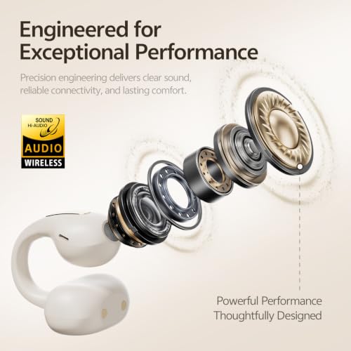 Clip On Earbuds, Open Ear Bluetooth 6.0 Wireless Headphones with Touch Control, Lightweight Ear Clip Design, Glasses Friendly Sports Earbuds for Running, Work & Travel, IPX6 Waterproof(White) - color: White