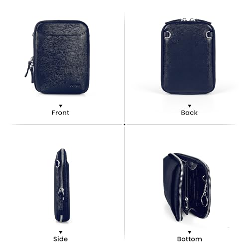 befen Genuine Leather Crossbody Cell Phone Purse for Women, Small Zip Around RFID Blocking Crossbody Wallet Bags - color: Navy Blue