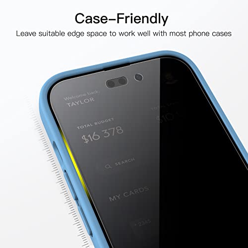 JETech Privacy Screen Protector for iPhone 14 Pro, 2-Pack | Full-Coverage Tempered Glass, Edge-to-Edge Protection, Anti-Spy, Case-Friendly, HD Clear - size: iPhone 14 Pro