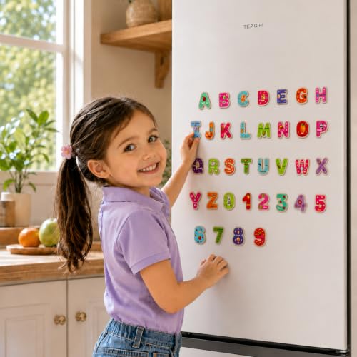 TOWO 72-Piece Magnetic Letters and Numbers, Fridge Magnets for Kids - color: 52 Letters and 20 Numbers