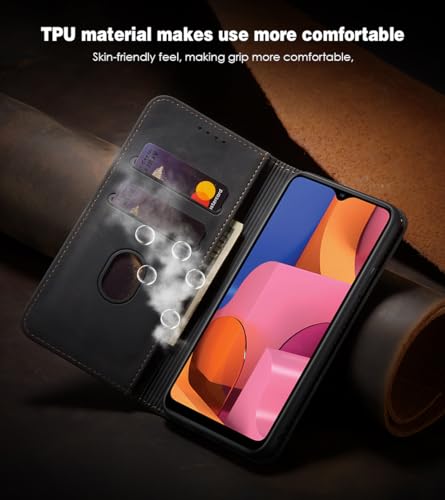 Asuwish Flip Wallet Phone Case for Samsung Galaxy A20s with Tempered Glass Screen Protector Magnetic Closure Folio Cover Credit Card Holder Slot Stand Cell Accessories A 20s Plus A207M Women Black - color: Black