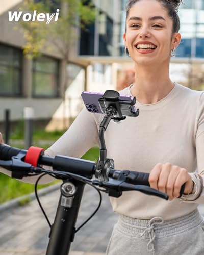 Gooseneck Phone Holder for Bike - Motorcycle Phone Mount, 360° Rotatable Adjustable Cell Phone Handlebar Clamp, Scooter Phone Clip, for iPhone Air 17 Pro Max 16 1514 13, S25, 4.7-7" Smartphones