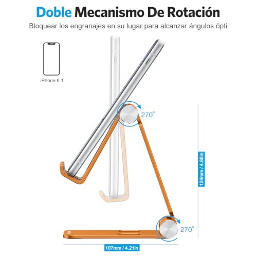 OMOTON Foldable Cell Phone Stand, C4 Portable Aluminum Phone Holder - color: Orange