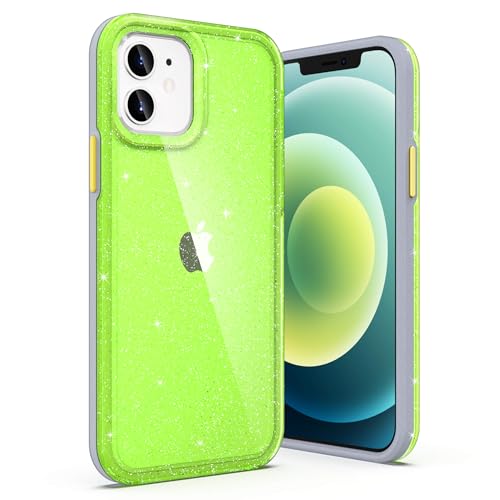 ULAK Compatible with iPhone 12 Case Clear, iPhone 12 Pro Cover, Neon Green | Transparent Bling Soft TPU Women Girls Shockproof Protective Phone Case Designed for iPhone 12 & iPhone 12 Pro 6.1 inch - color: Neon Green