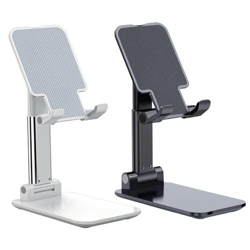 Meetuo 2 Pcs Cell Phone Stand for Desk Adjustable Desktop Phone Holder - color: Black+White