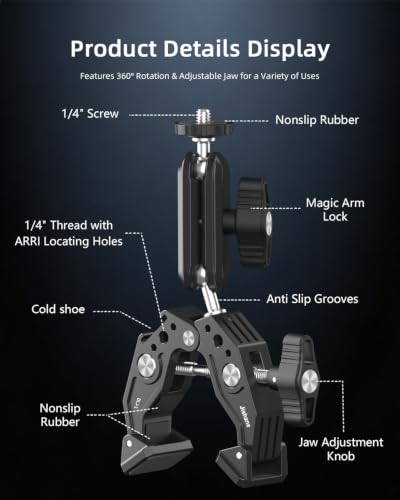 Phone Clamp Mount, 360° Dual Ballhead for Phone & Action Camera