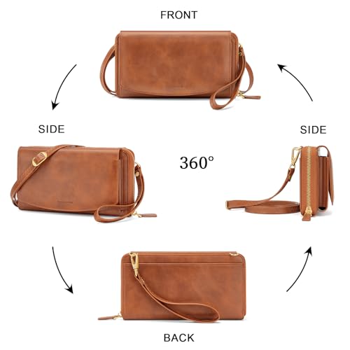 Peacocktion Womens Crossbody Wristlet Wallets with Cell Phone Pocket RFID Vegan Leather Cross Body Purses Travel - color: 02-brown
