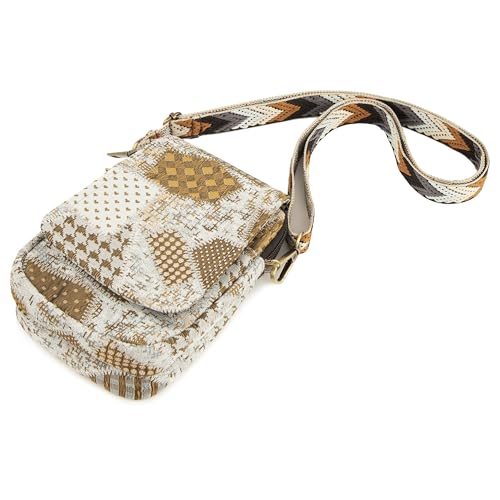 SILKAREA Embroidered Cute Mini Crossbody Bag for Women Small Handbags Wristlet Wallet Bag Cell-phone Pouch Coin Purse - color: Spliced Brown