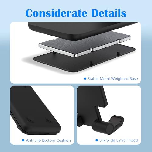 Cell Phone Stand, Adjustable Angle and Height Cell Phone Holder for Desk, Foldable and Portable, Anti-Slip Silicone Pad, Compatible with All Mobile Phones and 4-8 Inch Devices (Black&White) - color: Black&White