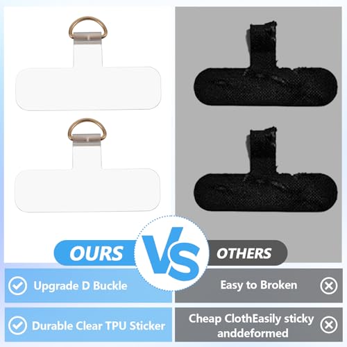 12 PCS Phone Tether Tab Universal Phone Lanyard Patch Strap Transparent Lanyard Replacement Part With Gold Buckle Smartphone Tether T-Shape Patches for All Cellphone Cases Safety