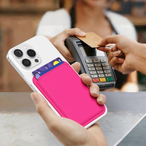 oakxco Magnetic Phone Wallet Stick On, Secure Phone Card Holder Silicone Compatible with Magsafe, Adhesive Pocket Sleeve ID Credit Card, Slim Thin Card Case, Compatible with iPhone Samsung, Hot Pink - color: Hot Pink