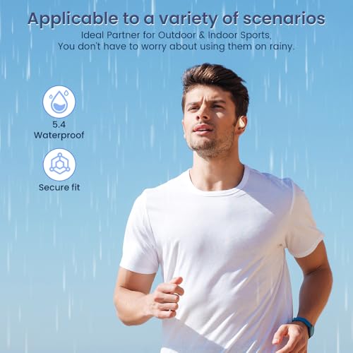 Open Ear Earbuds Wireless Bluetooth Headphones, 60Hrs Playtime, Stereo Sound Over Ear Buds with IPX7 Waterproof Noise Canceling Earphones, Ideal for Fitness, Travel - Off White - color: Off White